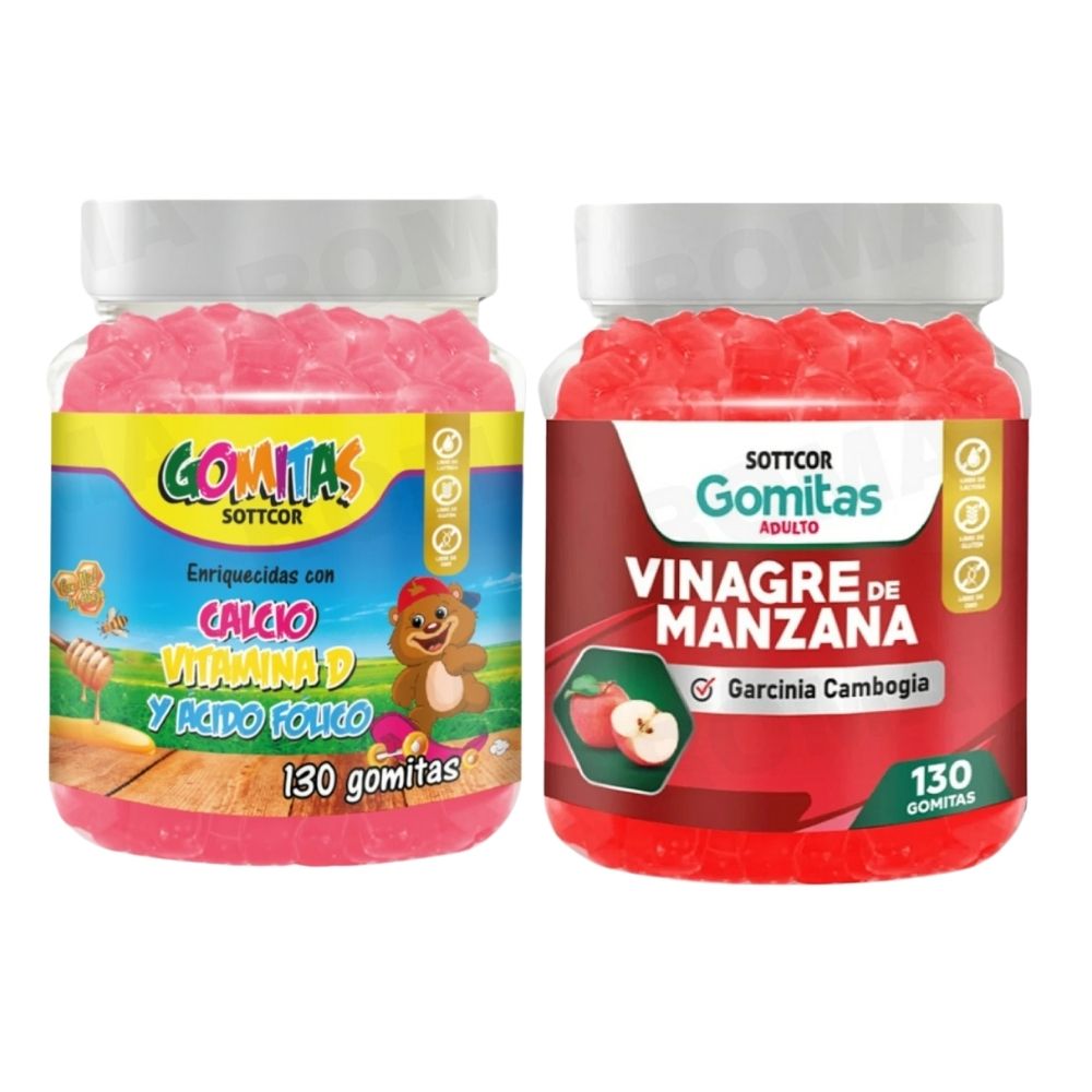 PACK 2 GOMITAS CALCIO NIÑOS 130UND + VINAGRE DE MANZANA 130UND PACK 2 GOMITAS CALCIO NIÑOS 130UND + VINAGRE DE MANZANA 130UND