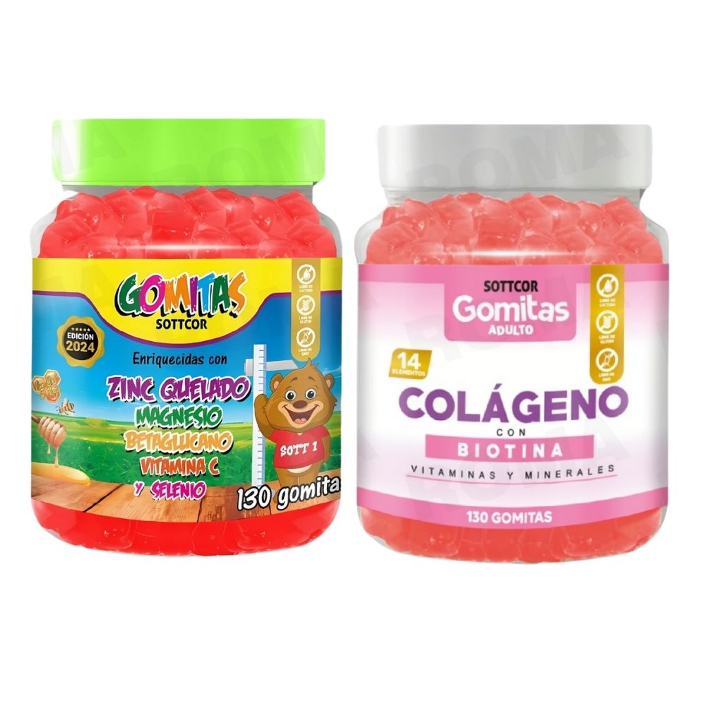 PACK 2 GOMITAS ZINC QUELADO NIÑOS + COLAGENO ADULTOS 130 UND PACK 2 GOMITAS ZINC QUELADO NIÑOS + COLAGENO ADULTOS 130 UND