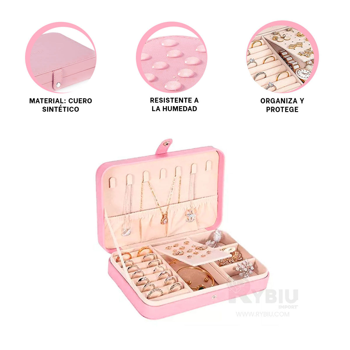 Joyero Modelo Organizador en Color Rosado Y+Papel de Regalo