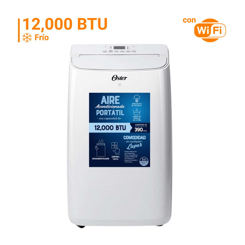 Aire Acondicionado Portátil Oster 12000 BTU Wi-Fi Blanco con Purificador de Aire