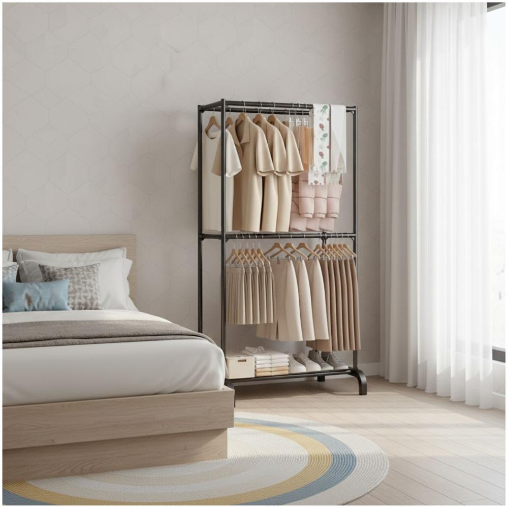 Colgador Organizador de Ropa y Zapatos 2 Niveles 4 Barras 180x73x44cm Negro