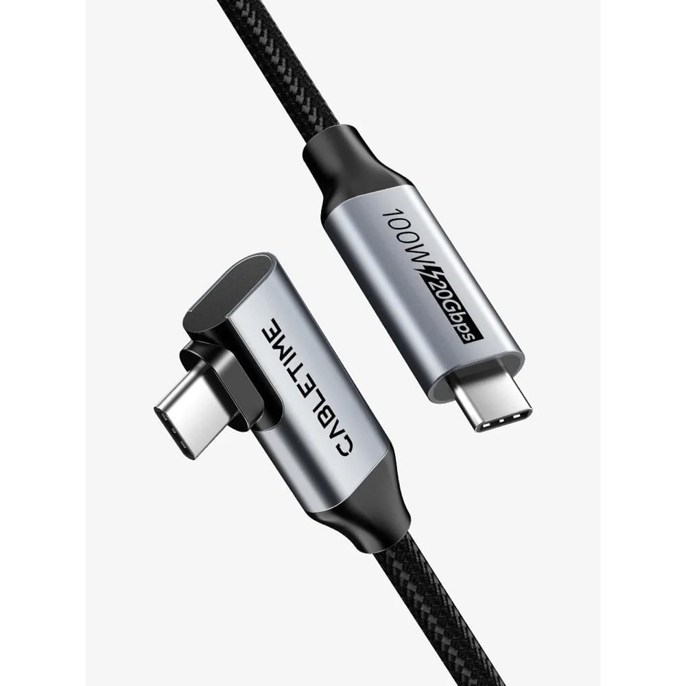 Cable USB-C 3.2 2m 20Gbps Transferencia y Carga Cabletime 90 grados CU24L - CT-C160-PU31-CMCML-AG2