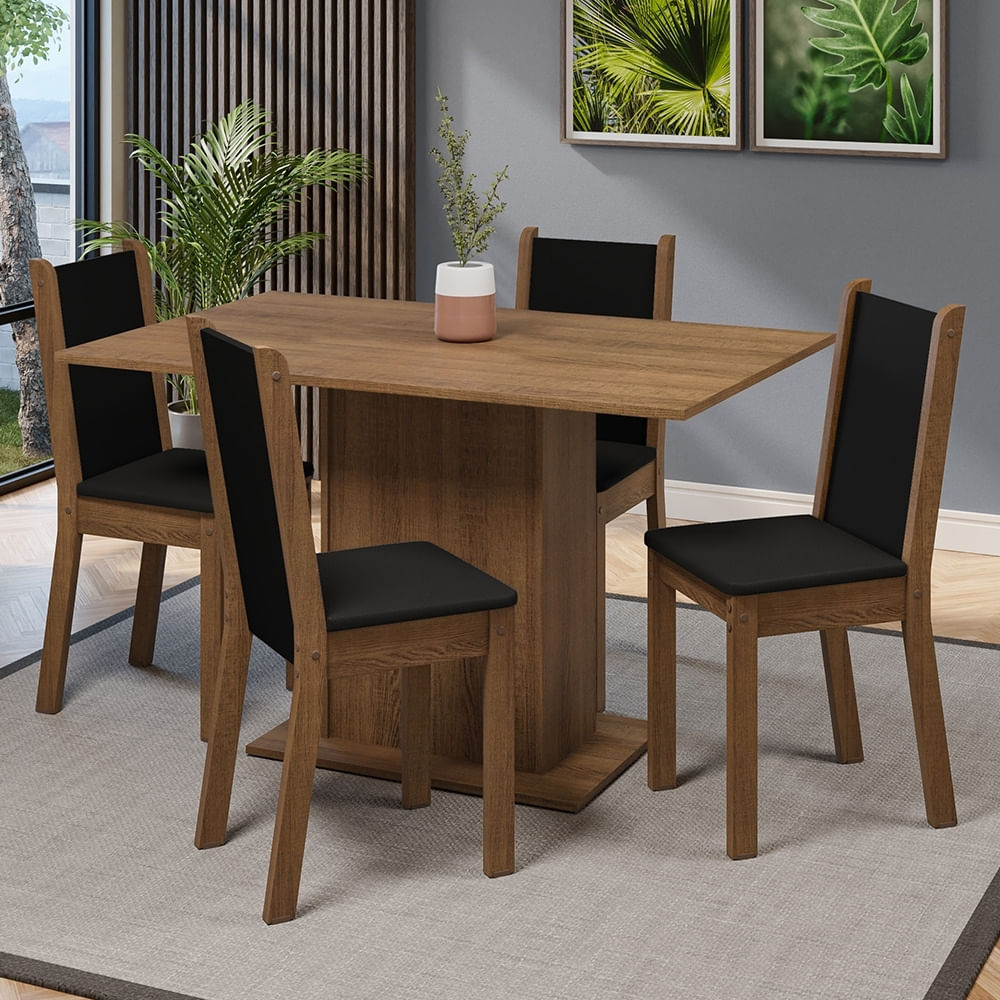 Juego de Comedor Tina con 4 Sillas Marrón y Negro