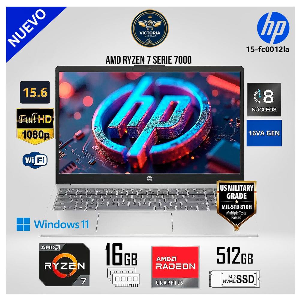 Laptop HP 15-FC0012LA AMD Ryzen 7-7730U 16GB RAM 512GB SSD 15.6 FHD IPS - Plateado