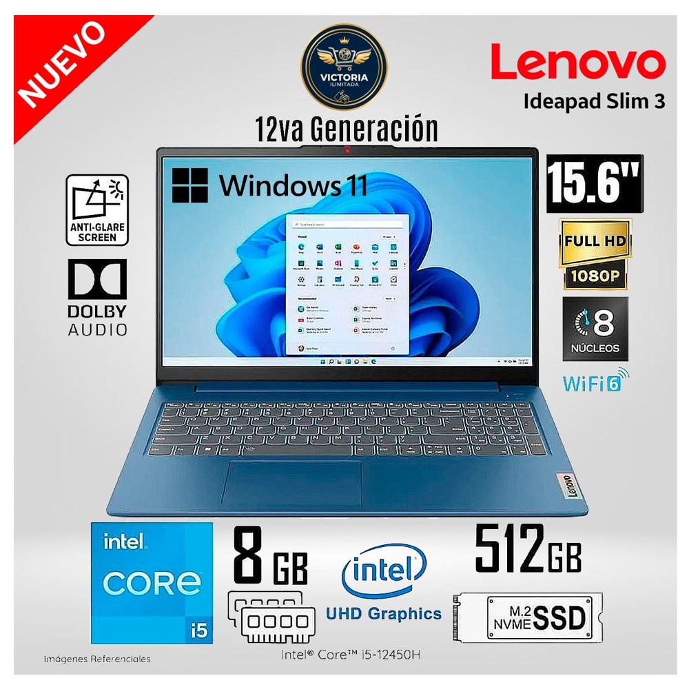 Laptop Lenovo Ideapad Slim 3 15IAH8 Intel Core i5 12450H 8GB RAM 512GB SSD 15.6 FHD ABYSS BLUE