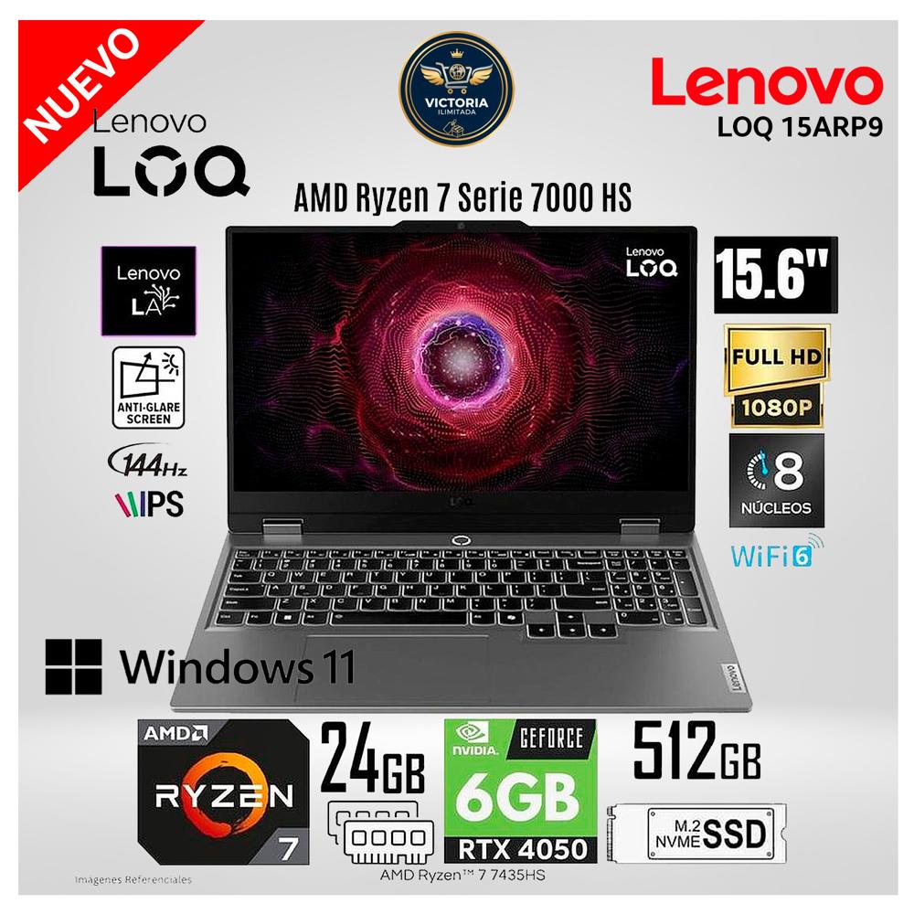 Laptop Gamer Lenovo LOQ AMD Ryzen 7 7435HS 24GB RAM 512GB SSD 15.6 FHD RTX4050-6GB  83JC008GLM