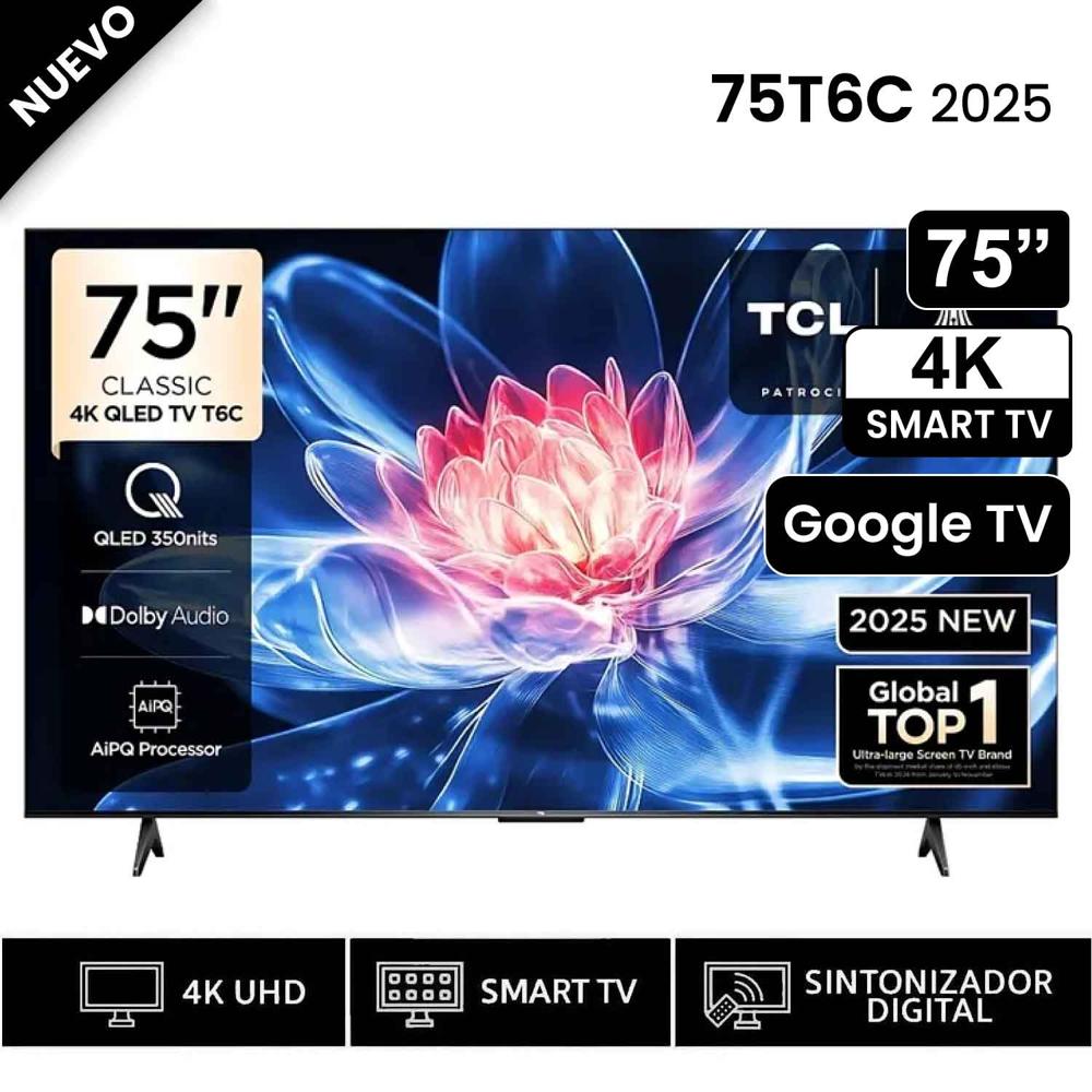 Televisor TCL QLED 75 pulgadas Smart TV 75T6C 4K Google TV 2025