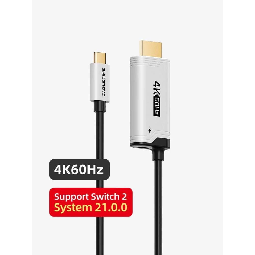 Adaptador USB C a HDMI 4K60Hz Nintendo Switch 2 Mini Dock PD100W Cabletime CC17L - CT-CMHD4P-PW2