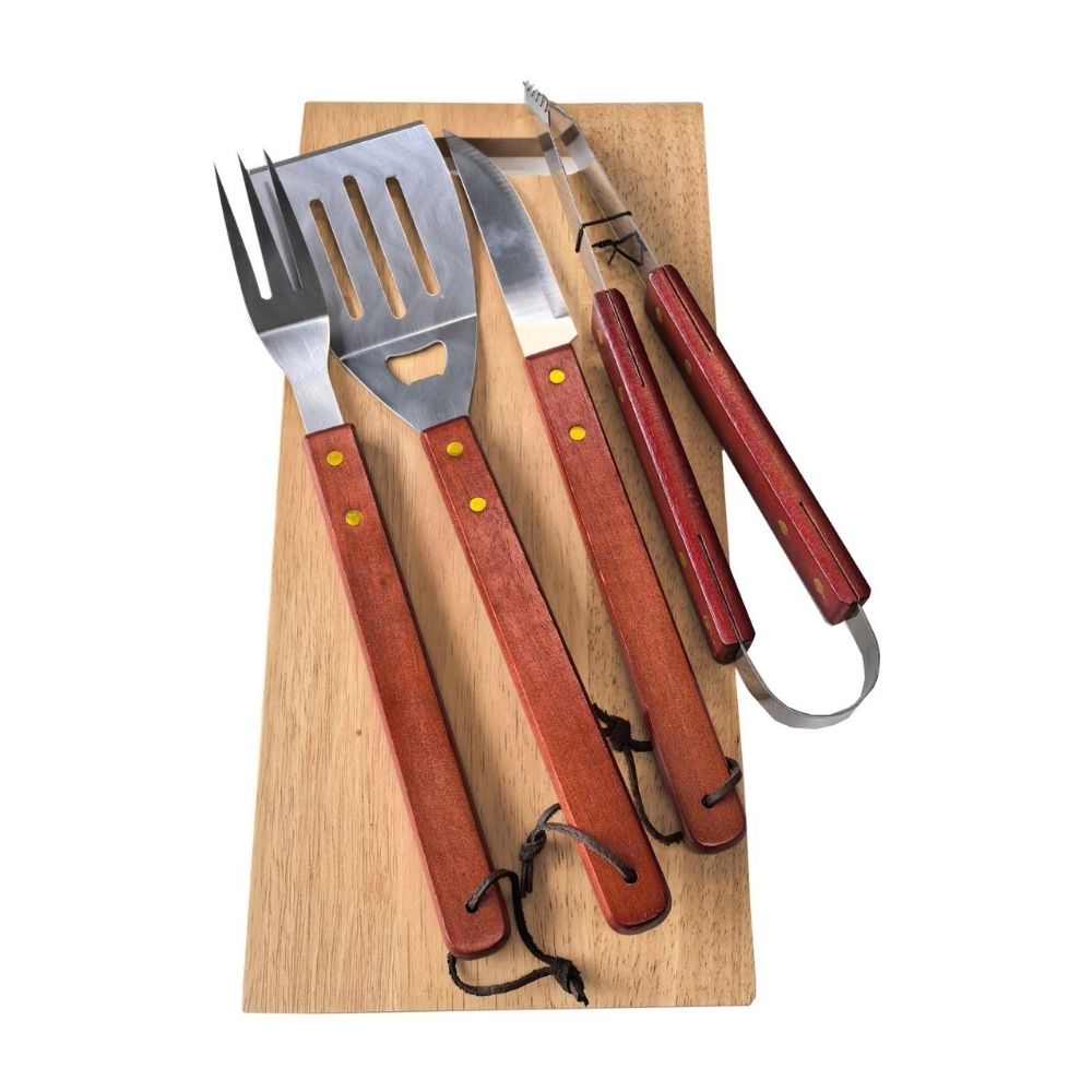Set 5 utensilios parrilleros Plata/Madera Orange