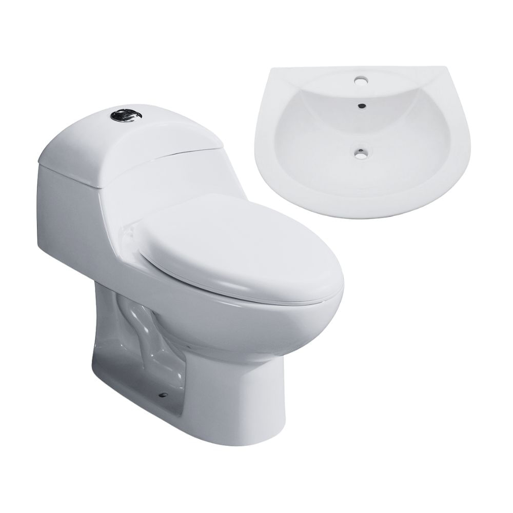 COMBO Orange: Inodoro One Piece Cerámico Ártico Blanco con Descarga Dual + Lavatorio Standard Cerámica Blanco