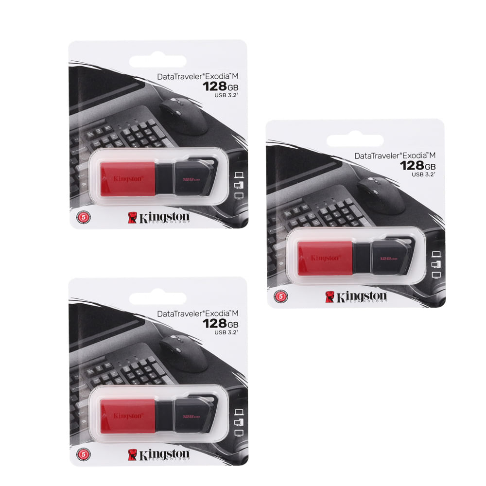 MEMORIA USB KINGSTON EXODIA M 128GB ROJO KIT DE 3 UNIDADES