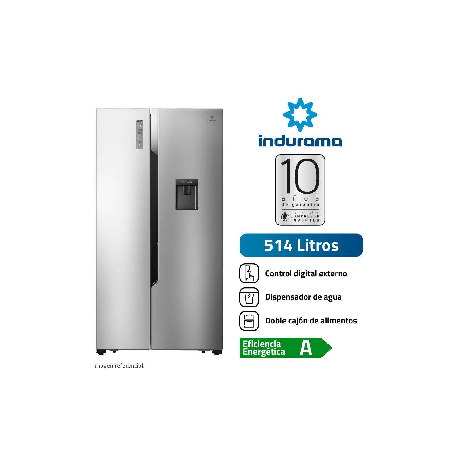 Refrigeradora Indurama Side by Side 514Lt RI-788D Croma