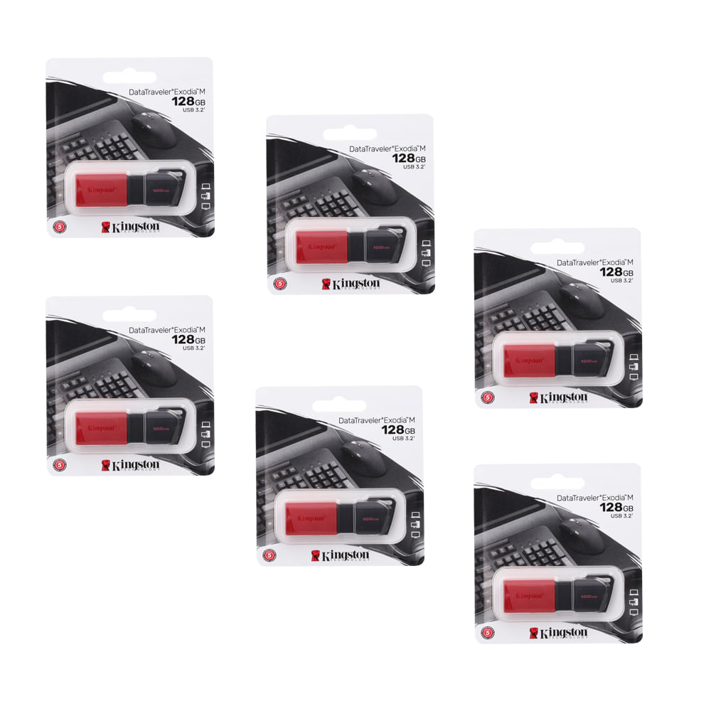 MEMORIA USB KINGSTON EXODIA M 128GB ROJO KIT DE 6 UNIDADES