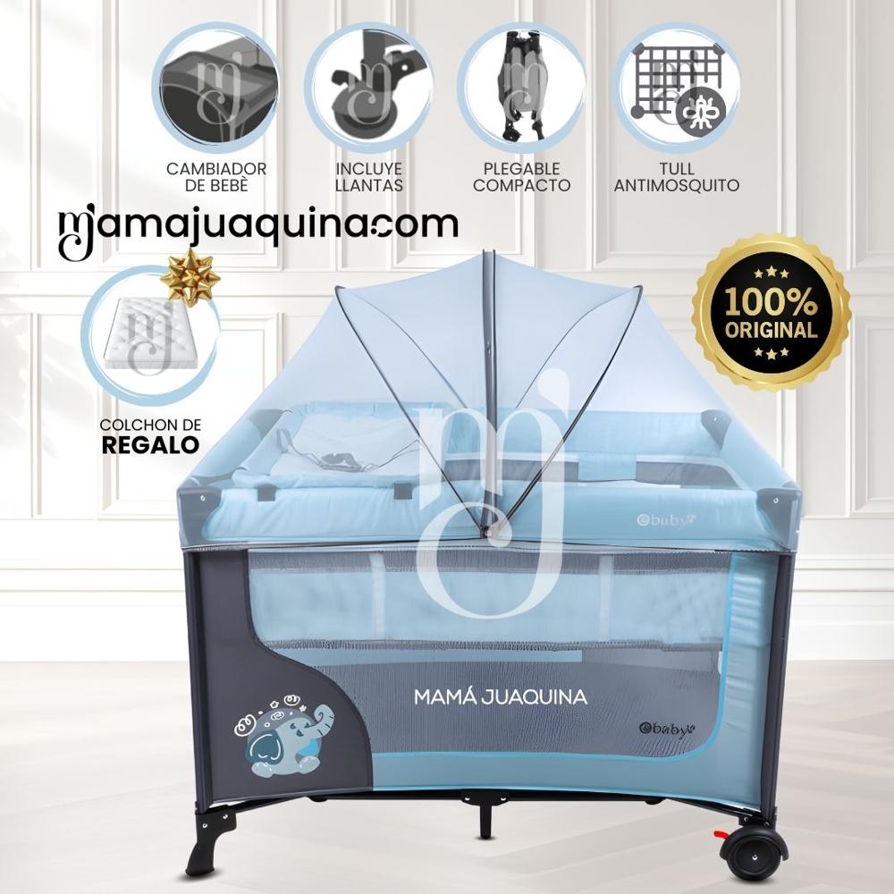 Combo Cuna Corral Premium HAPPY DREAM Blue con Colchón de Regalo