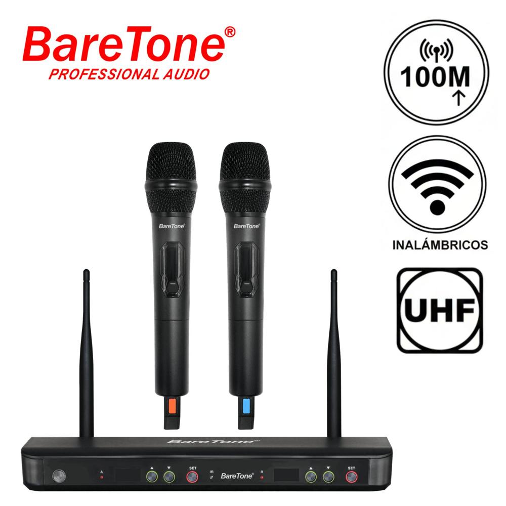 Sistema de Micrófono Inalámbrico Baretone WM 2802W Doble con UHF Multi Frecuencia