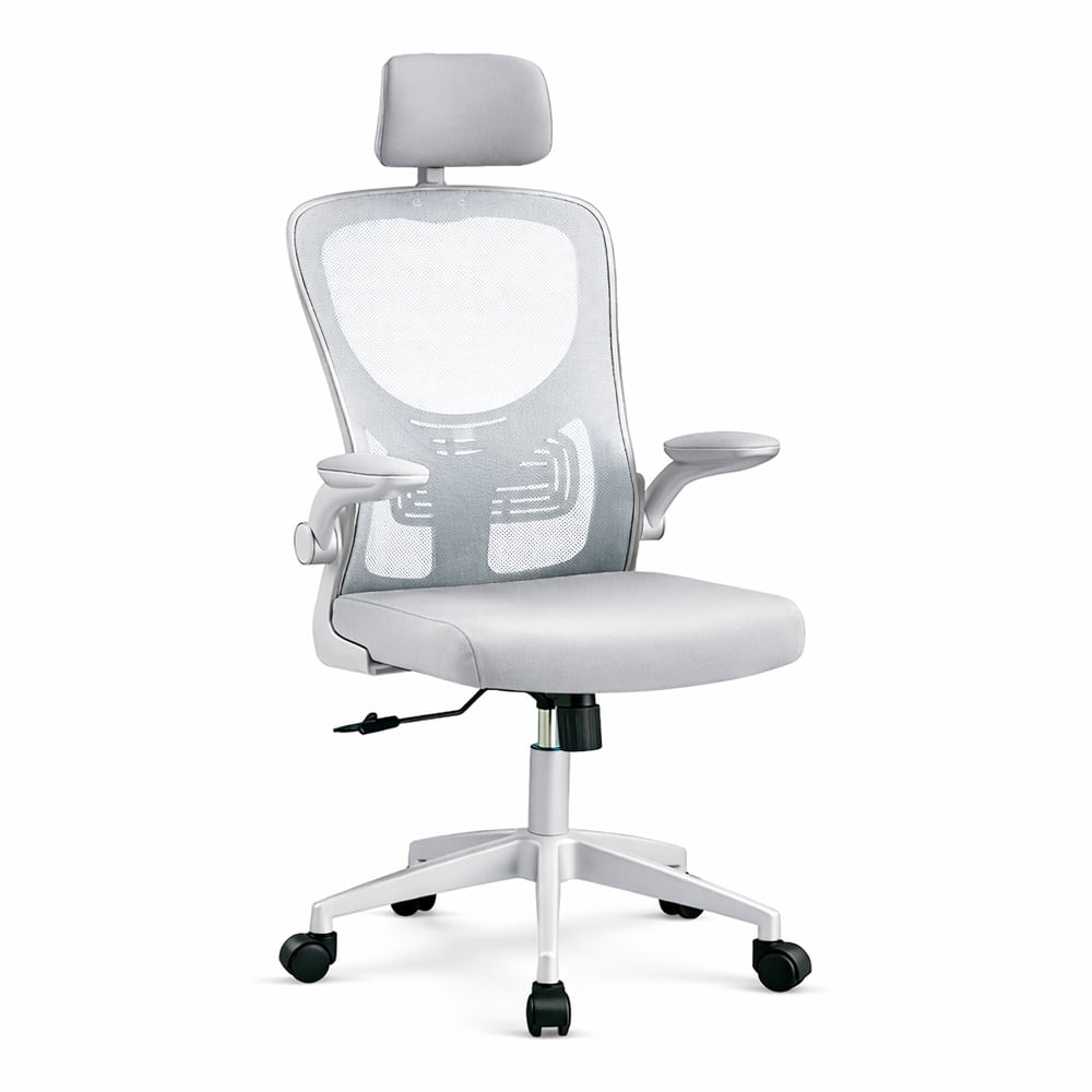 Silla de Oficina Giratoria Ergonómica con Cabecera Guss - Gris