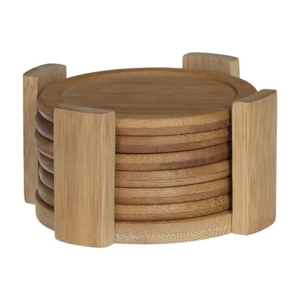Juego de 6 Posavasos con Soporte de Bambú D.10cm