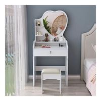 Tocador de Maquillaje Con Espejo Con Taburete Para Dormitorio Blanco  ZZ25