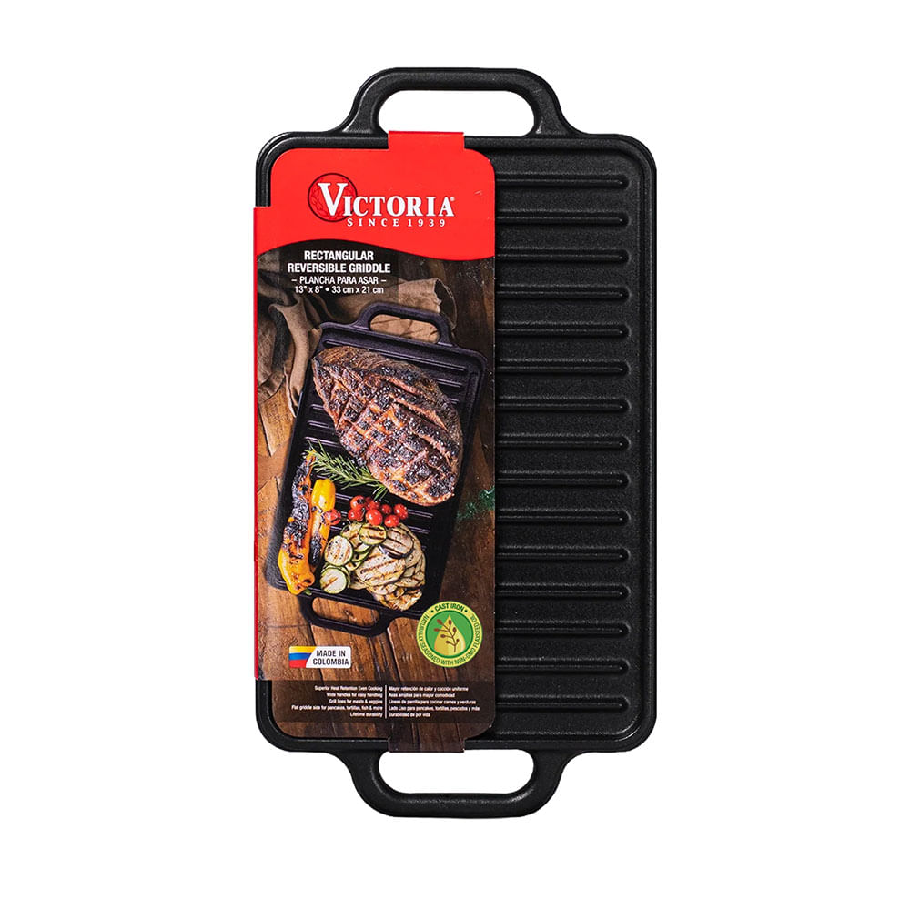 Plancha Victoria Reversible Hierro Fundido Curada 21 x 33 cm