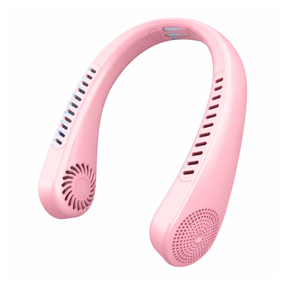 Ventilador de Cuello Sin Aspas Manos Libres Recargable con Pantalla LED y 5 Velocidades Rosado FS-Q7