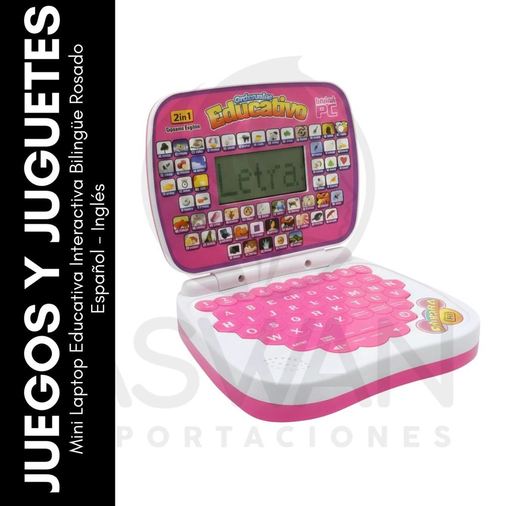 Mini Laptop Educativa Interactiva Bilingüe Rosado Español - Inglés