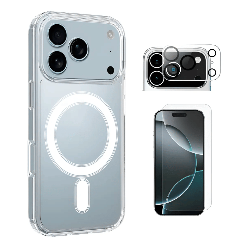 Case Funda Clear con Mag con pack vidrios Para iPhone 17 Pro