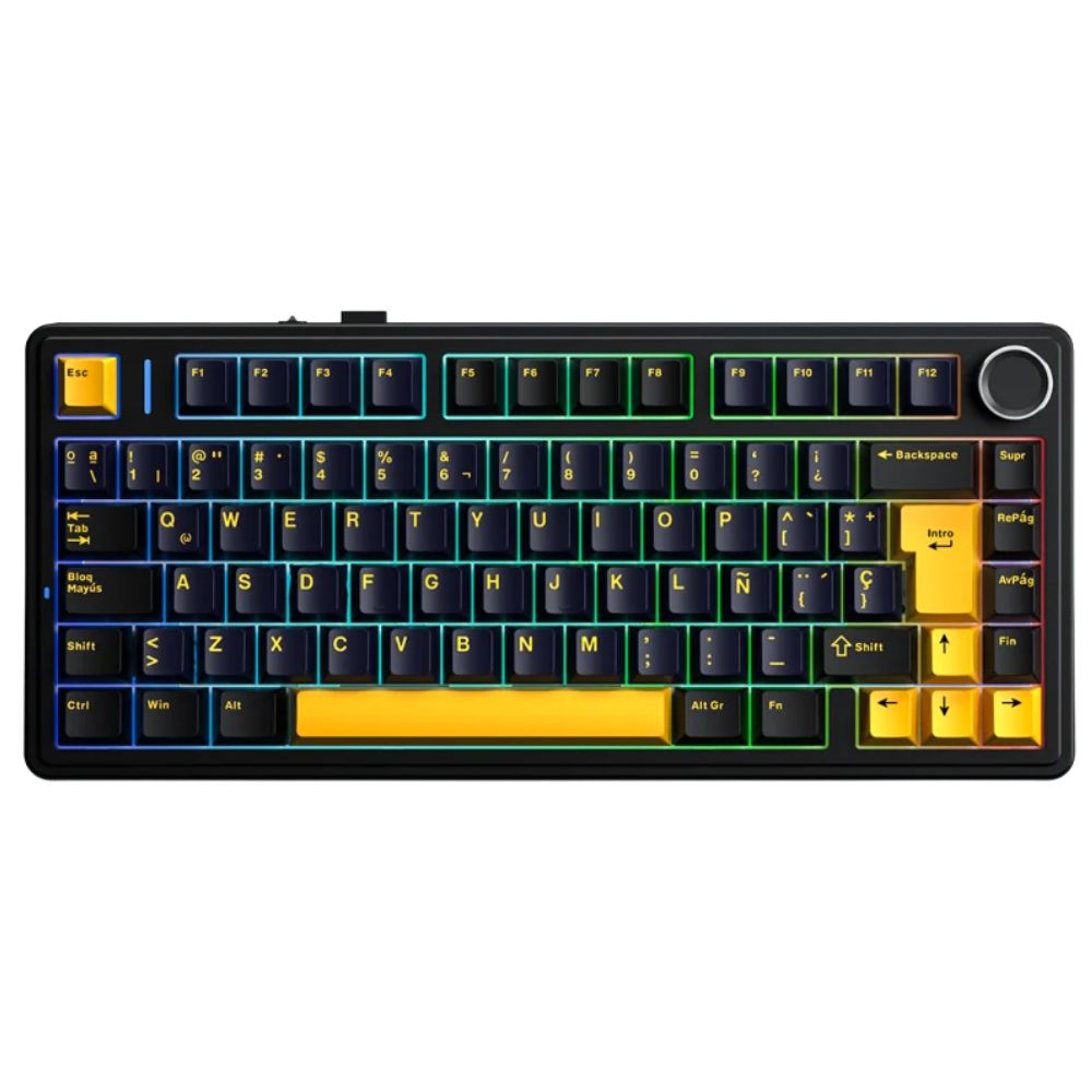 Teclado Aula F75 Mecanico RGB Inalambrico Negro y Amarillo Switch Reaper