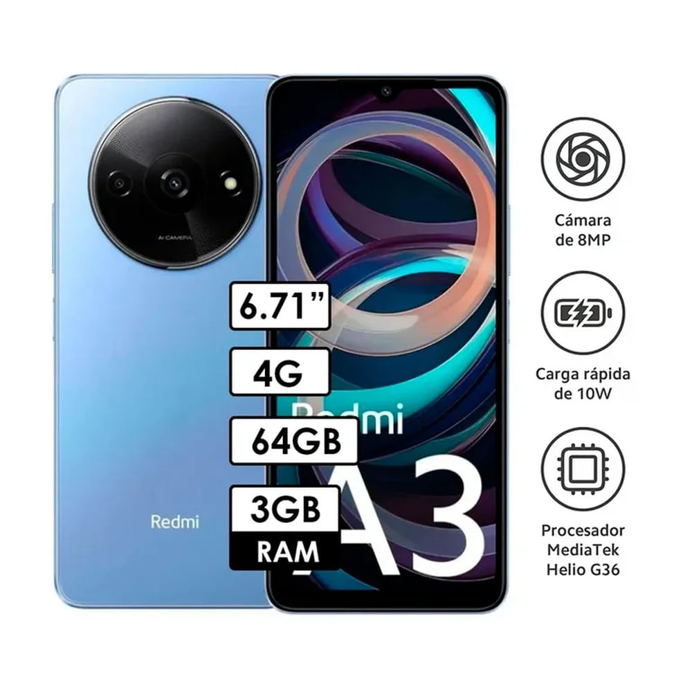 Celular Xiaomi Redmi A3 4G 3GB RAM 64GB AZUL