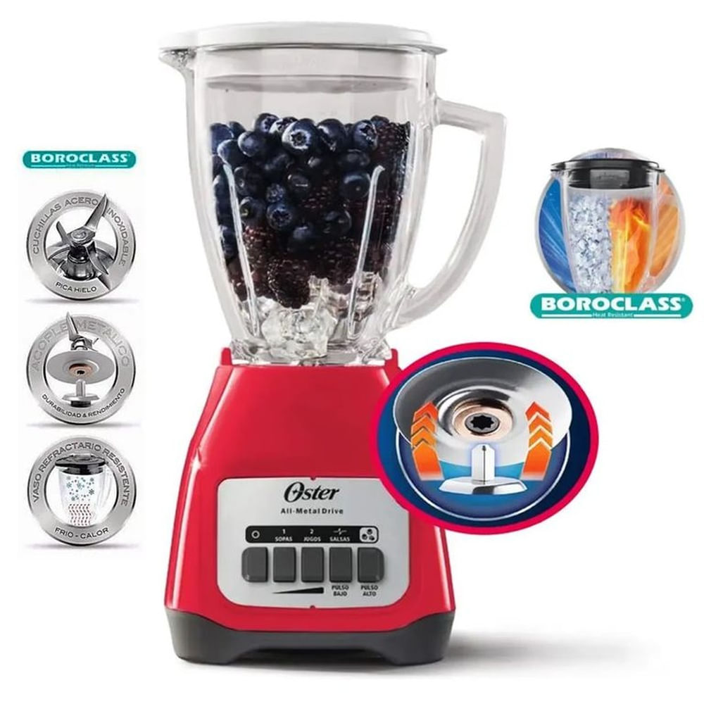 Licuadora Oster 2 Velocidades + Pulsador BLSTKAGVPB-053 Rojo