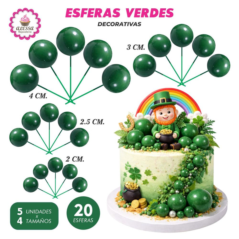 Esferas Decorativas Verde para Repostería - 40 unidades