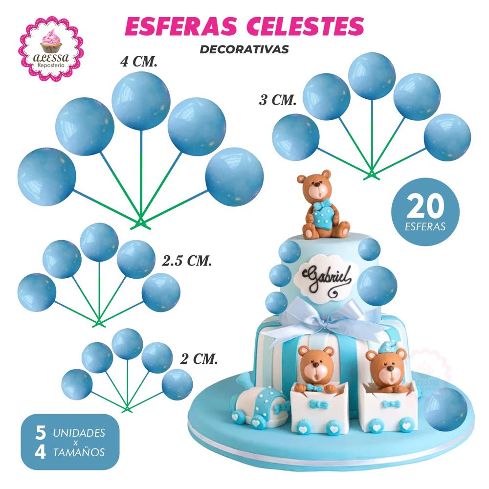 Esferas Decorativas Celeste para Repostería - 40 unidades