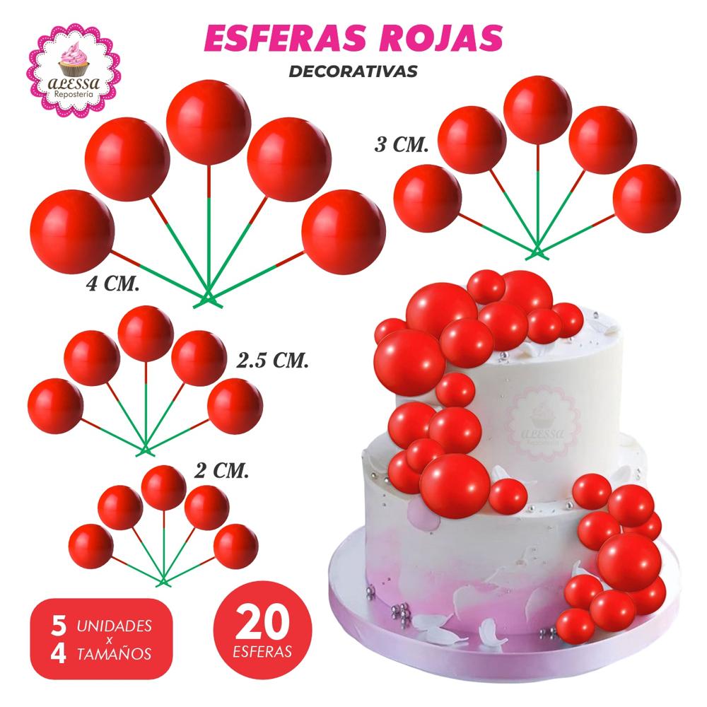 Esferas Decorativas Rojo para Repostería - 40 unidades