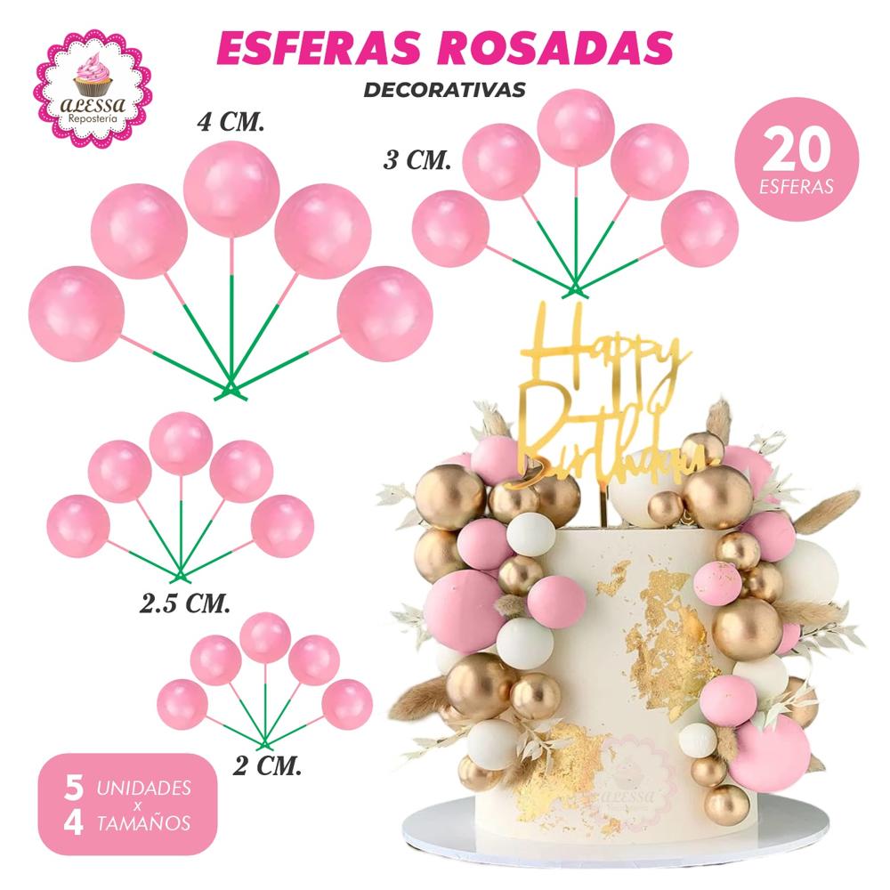 Esferas Decorativas Rosado para Repostería - 40 unidades