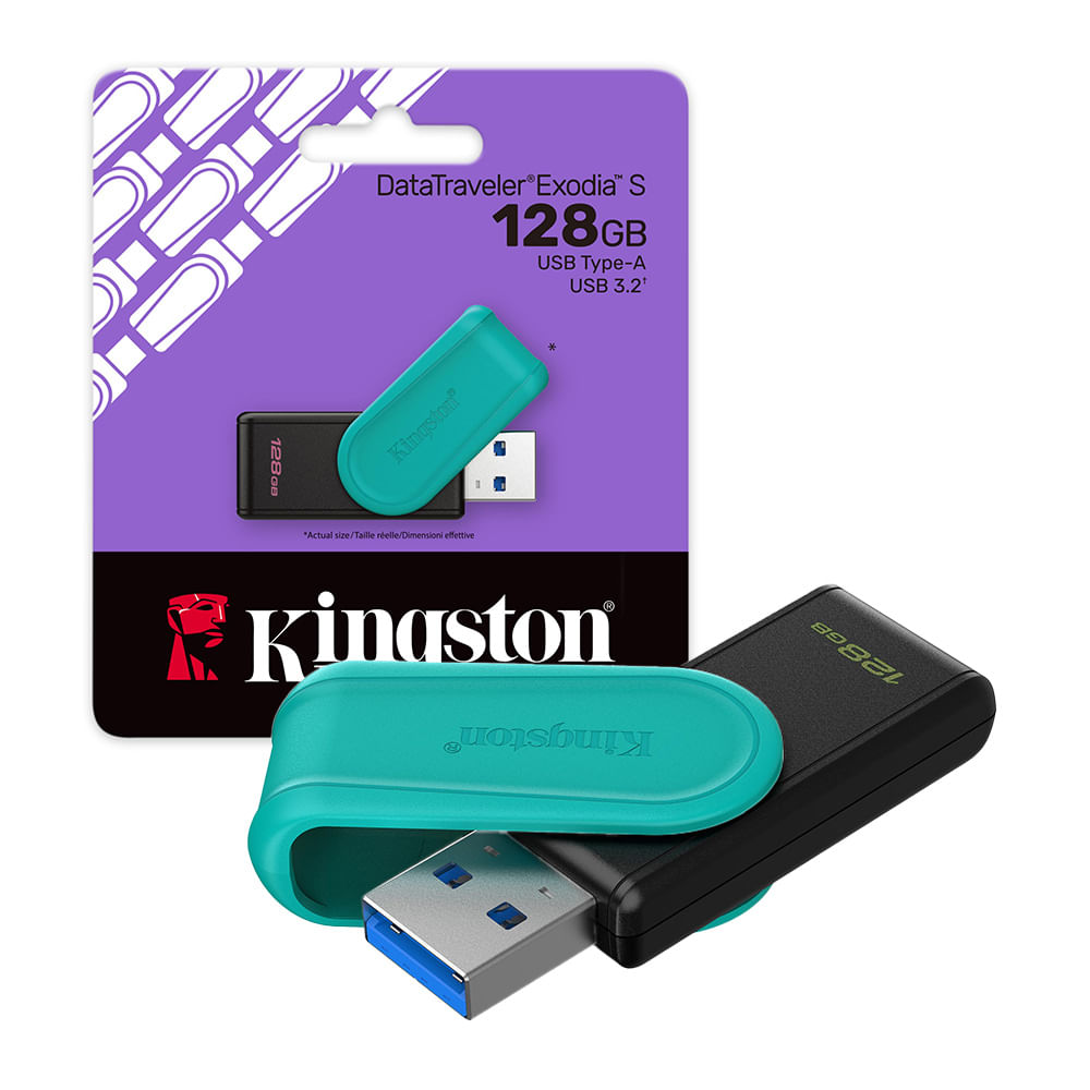 Memoria Usb Kingston 128Gb Datatraveler Exodia S Negro Con Verde 3.2