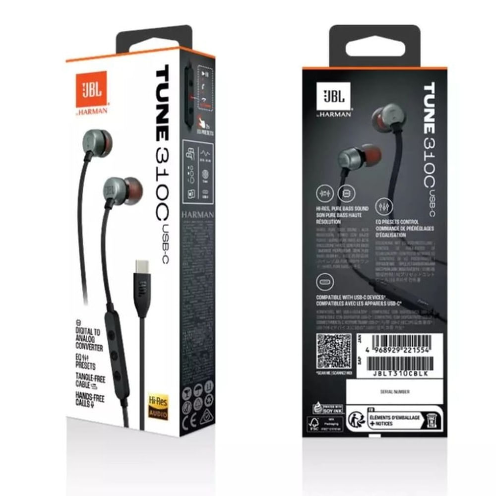 Auriculares JBL USB-C Tune 310C Con Microfono - Negro