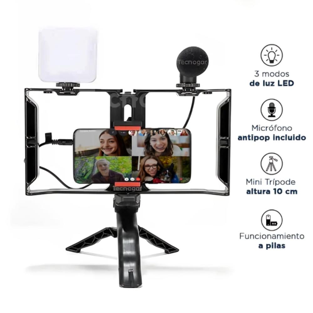 Kit Vlogging Recargable Doble Luz LED Trípode y Micrófono - Video Making