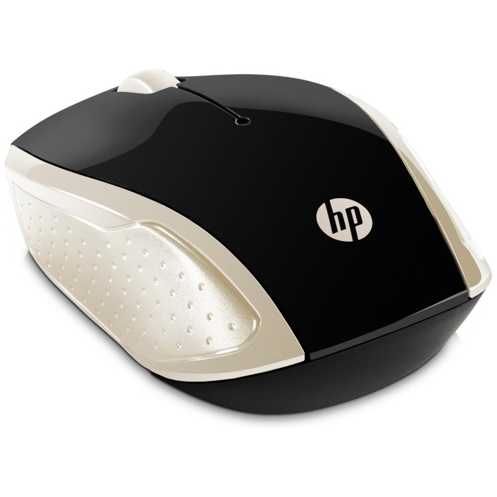Mouse HP 200 Wireless Óptico 1000 DPI Ambidextro Dorado Negro - 2HU83AA
