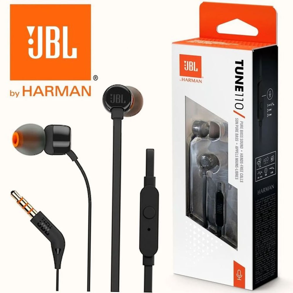 Audífonos Jbl Tune 110 Negros Con Micrófono Y Conector 3.5Mm