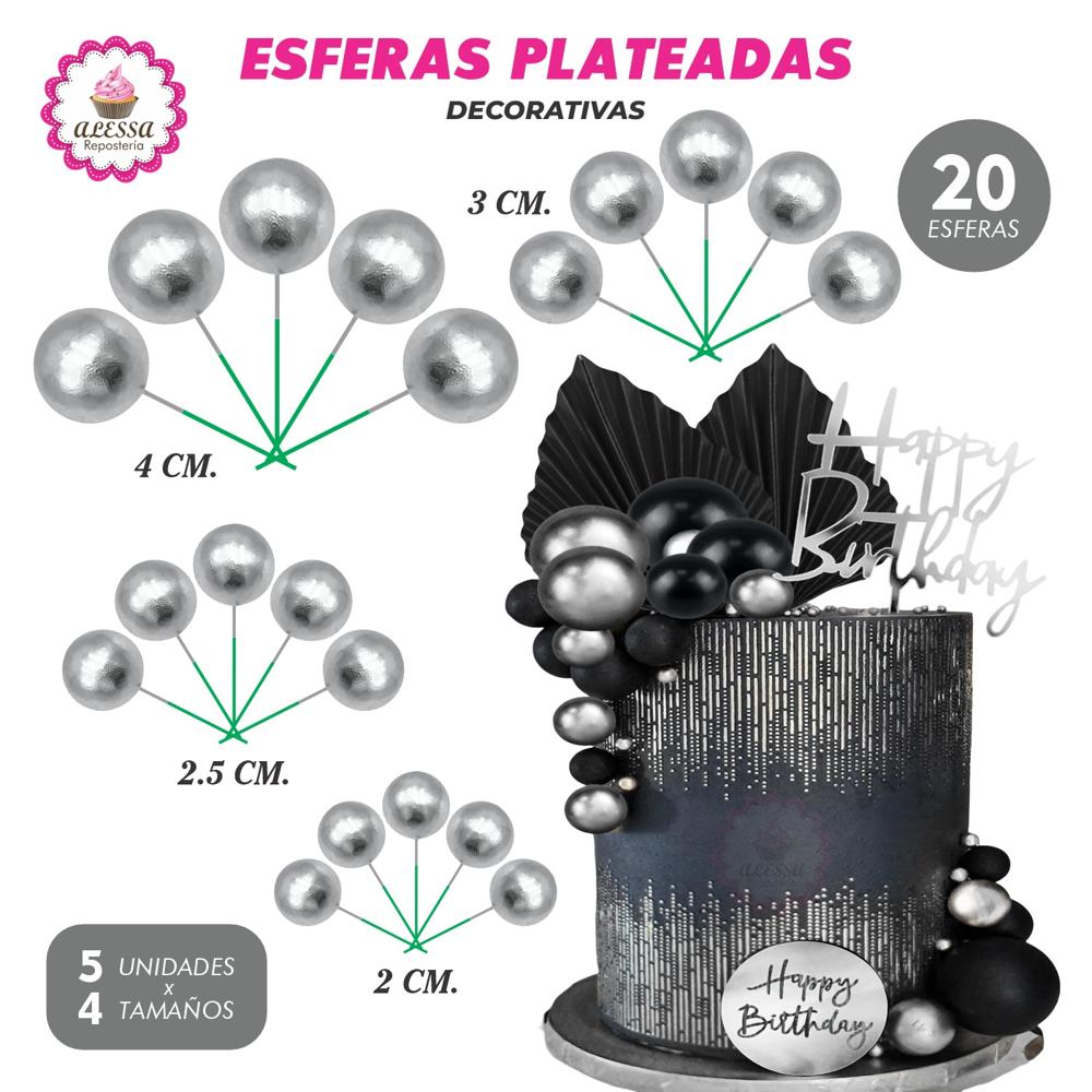 Esferas Decorativas Plateado para Repostería - 40 unidades