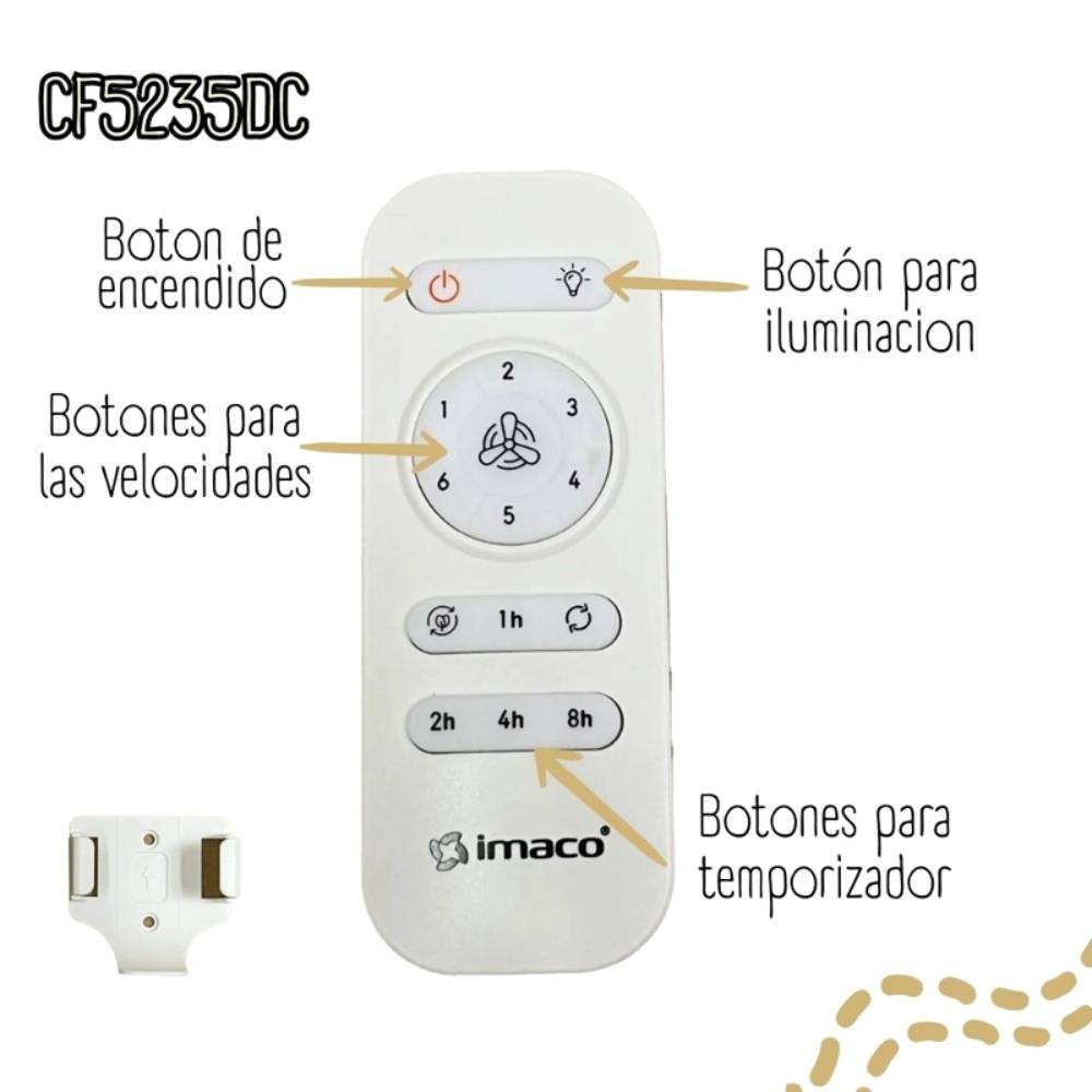 VENTILADOR DE TECHO 52 CON LUZ Y CONTROL REMOTO IMACO CF5235DC