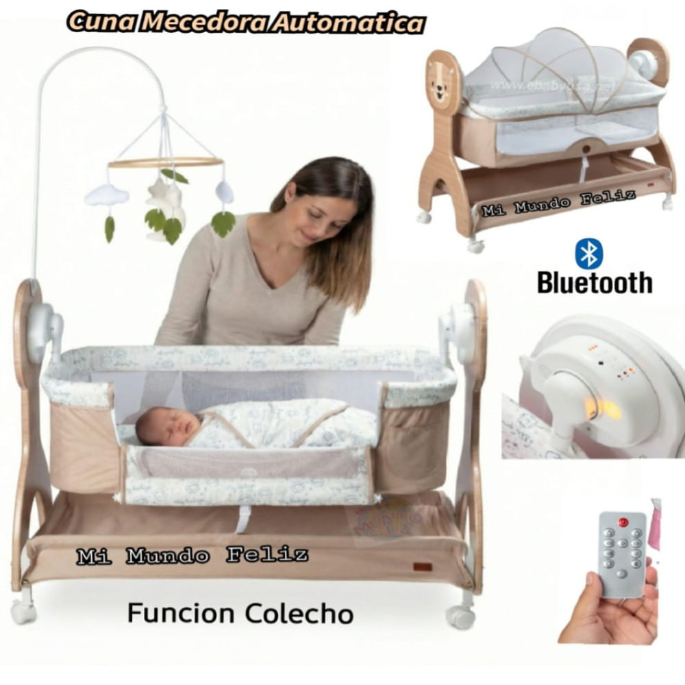 Cuna para Bebe Electrica a Control con Tul Gray