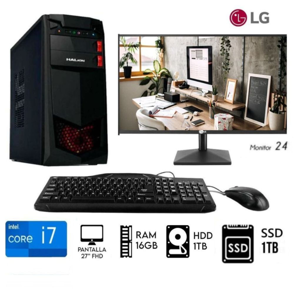 Computadora PC Intel Core i7 RAM 16GB Disco HDD 1TB -SSD 1TB Monitor 24 LG Computadora PC Intel Core i7 RAM 16GB Disco HDD 1TB -SSD 1TB Monitor 24 LG
