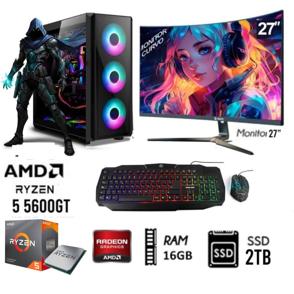 Computadora PC GAMER RYZEN 5 5600GT RAM 16GB DISCO SOLIDO SSD 2TB MONITOR 27 Computadora PC GAMER RYZEN 5 5600GT RAM 16GB DISCO SOLIDO SSD 2TB MONITOR 27