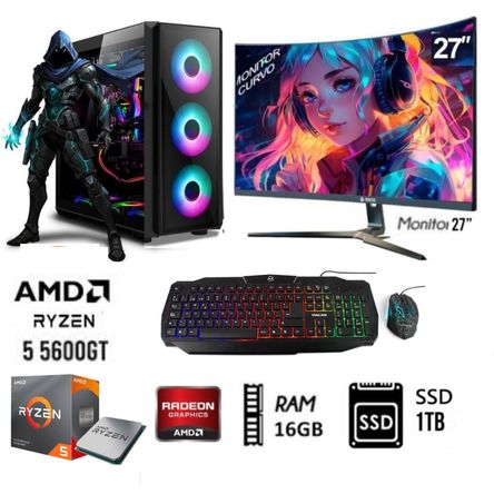 Computadora PC GAMER RYZEN 5 5600GT RAM 16GB  DISCO SSD 1TB  MONITOR 27
