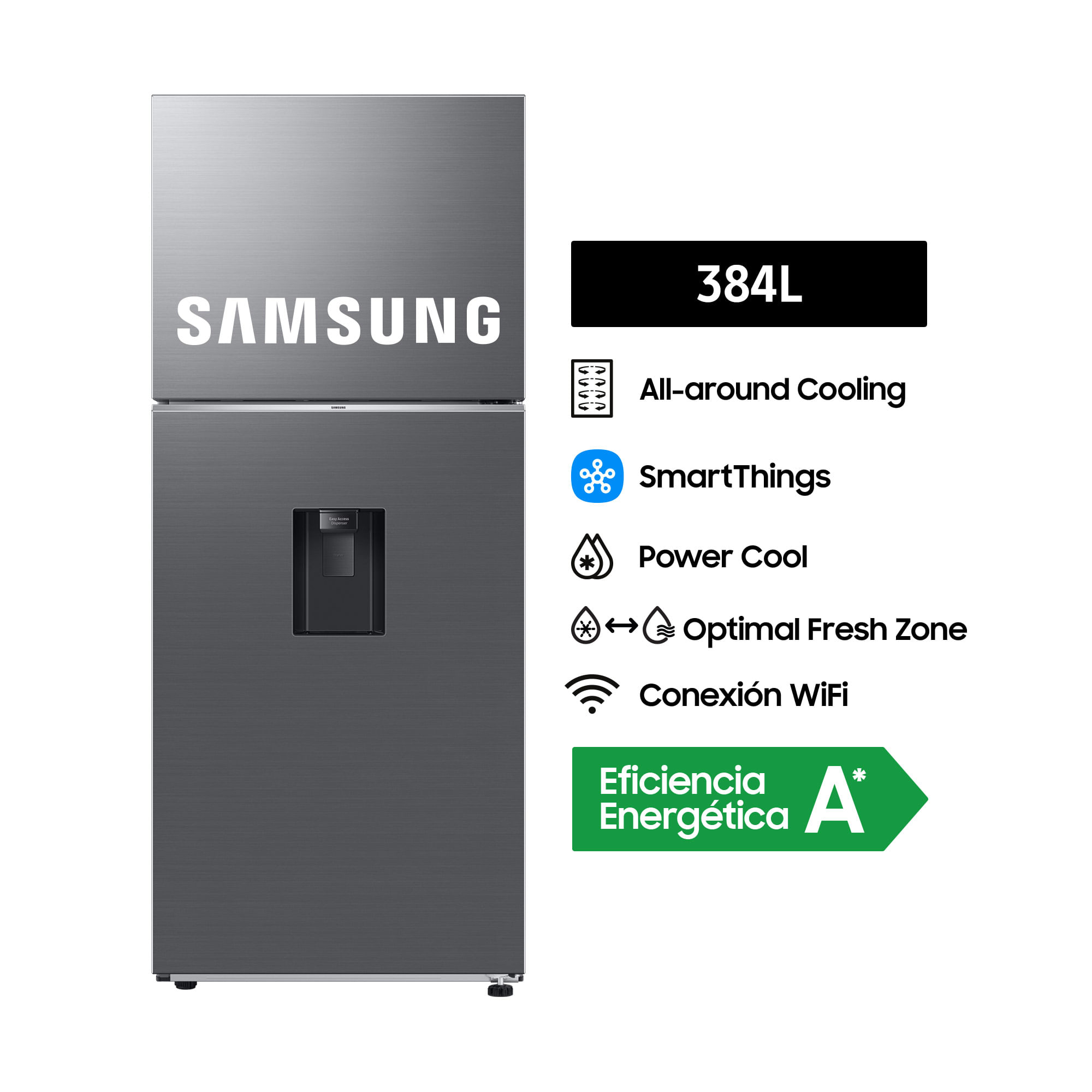 Refrigeradora Samsung 384L All Around Cooling RT38DG6730S9PE Plateada