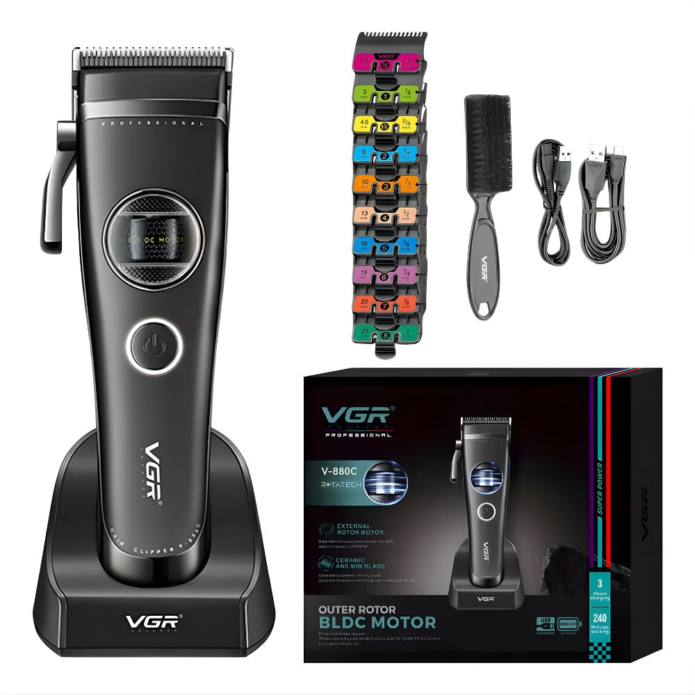 Máquina Cortar Pelo Vgr V-880c Cerámica Motor Rotatech Bldc 7200rpm Negro
