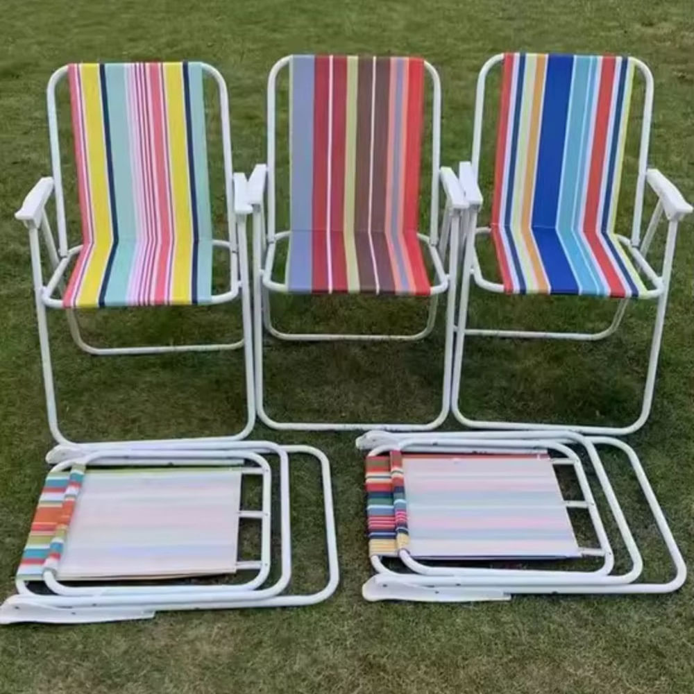 Silla de Playa Plegable con Apoya Brazos Diseño Rayado Color Aleatorio