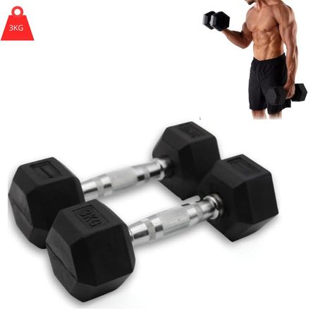 Mancuernas Hexagonales 3kg Pesas de Goma x2 Mancuernas Hexagonales 3kg Pesas de Goma x2
