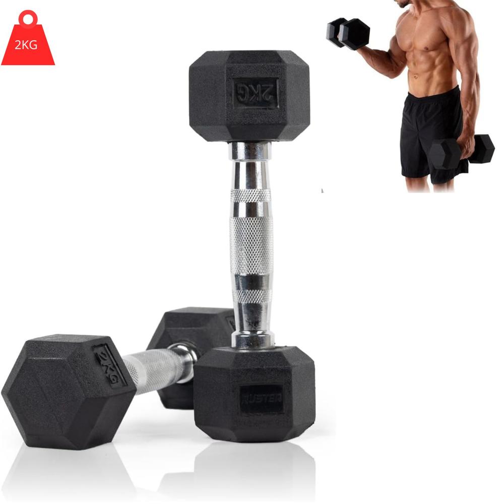 Mancuernas Hexagonales 2 kg Pesas de Goma x2 Mancuernas Hexagonales 2 kg Pesas de Goma x2