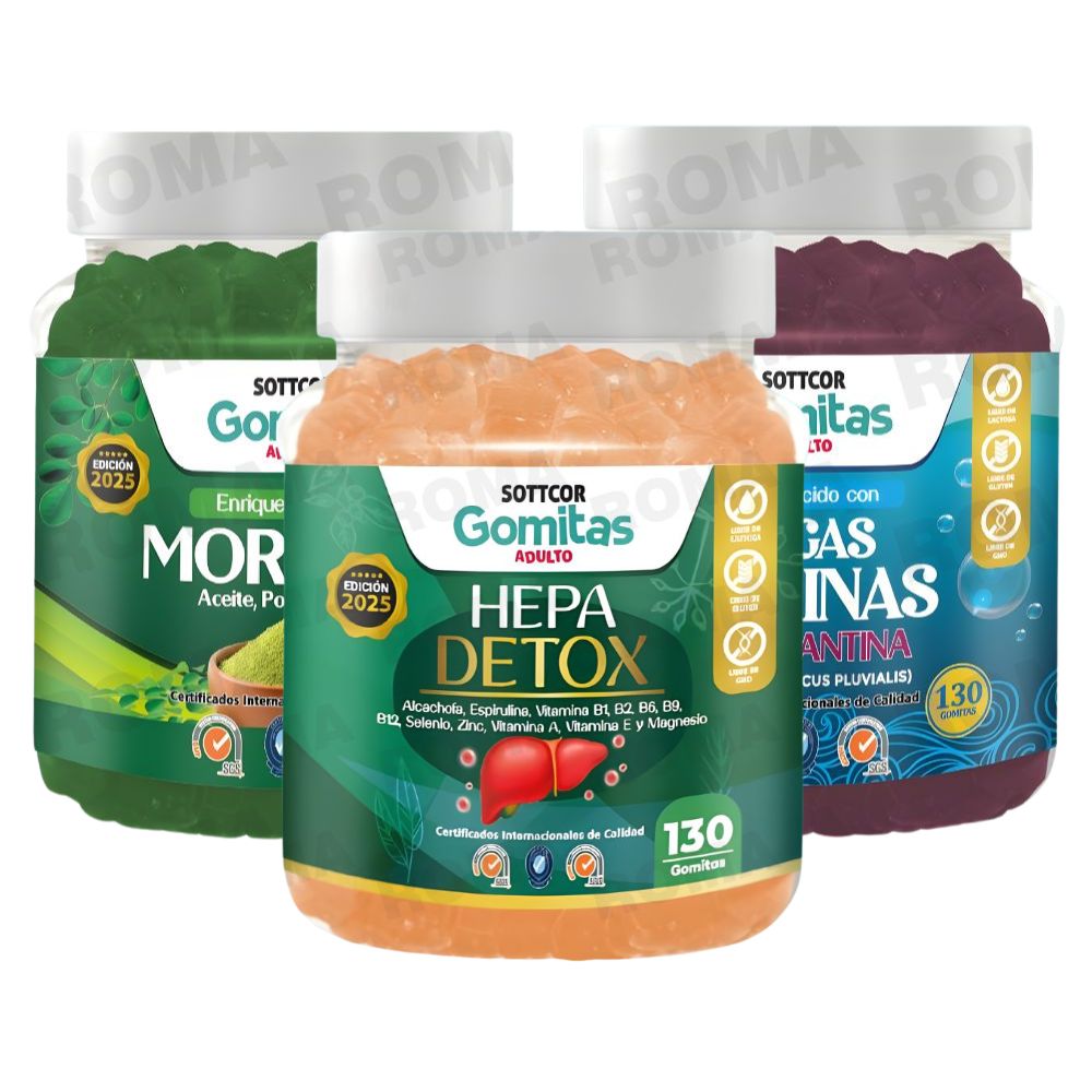 PACK 3 GOMITAS MORINGA + ALGAS MARINAS + HEPA DETOX SOTTCOR PACK 3 GOMITAS MORINGA + ALGAS MARINAS + HEPA DETOX SOTTCOR